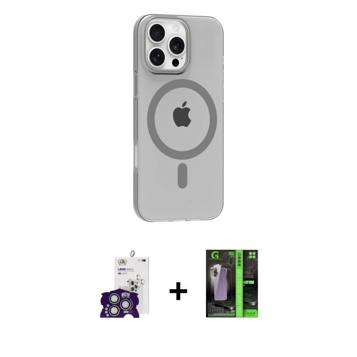 MARSİLYAN™- iPhone 16 Pro Max Kılıf Pusula Form Özel Seri - Şeffaf 360 Full Body Arka Koruyucu + Bilvis Titan Kamera Lens - GS