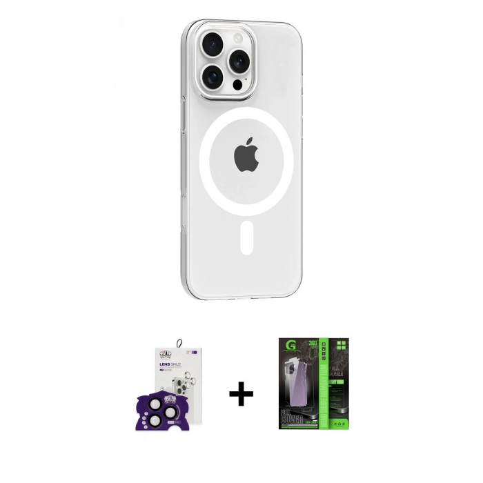 MARSİLYAN™- iPhone 16 Pro Max Kılıf Pusula Form Özel Seri - Şeffaf 360 Full Body Arka Koruyucu + Bilvis Titan Kamera Lens - SH