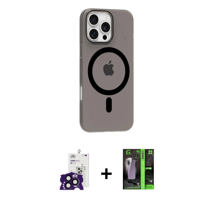 MARSİLYAN™- iPhone 16 Pro Max Kılıf Pusula Form Özel Seri - Şeffaf 360 Full Body Arka Koruyucu + Bilvis Titan Kamera Lens - SH