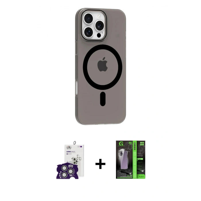 MARSİLYAN™- iPhone 16 Pro Max Kılıf Pusula Form Özel Seri - Şeffaf 360 Full Body Arka Koruyucu + Bilvis Titan Kamera Lens - GS