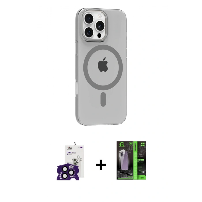 MARSİLYAN™- iPhone 16 Pro Max Kılıf Pusula Form Özel Seri - Şeffaf 360 Full Body Arka Koruyucu + Bilvis Titan Kamera Lens - SH