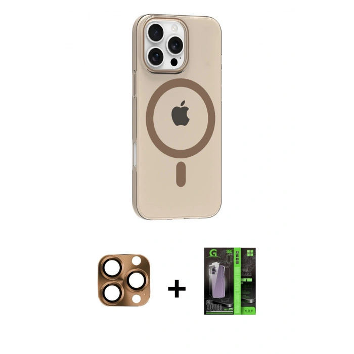 MARSİLYAN™- iPhone 16 Pro Max Kılıf Pusula Form Özel Seri - Şeffaf 360 Full Body Arka Koruyucu + Pers Alüminyum Kamera Lens - CLTM