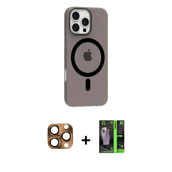 MARSİLYAN™- iPhone 16 Pro Max Kılıf Pusula Form Özel Seri - Şeffaf 360 Full Body Arka Koruyucu + Pers Alüminyum Kamera Lens - CLTM
