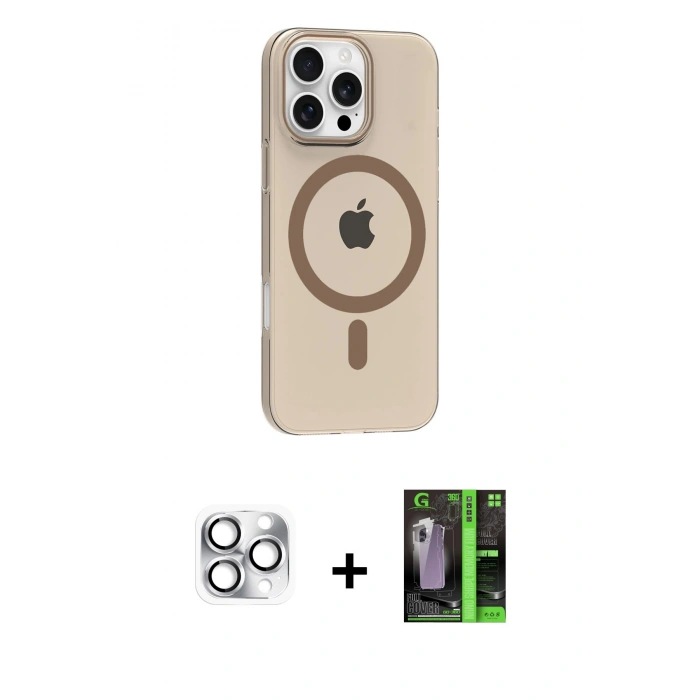 MARSİLYAN™- iPhone 16 Pro Max Kılıf Pusula Form Özel Seri - Şeffaf 360 Full Body Arka Koruyucu + Pers Alüminyum Kamera Lens - GS