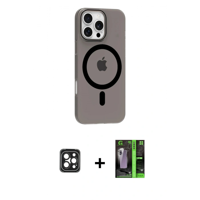 MARSİLYAN™- iPhone 16 Pro Max Kılıf Pusula Form Özel Seri - Şeffaf 360 Full Body Arka Koruyucu + PVD Metal Kamera Lens - SH