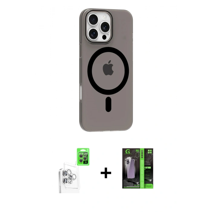 MARSİLYAN™- iPhone 16 Pro Max Kılıf Pusula Form Özel Seri - Şeffaf 360 Full Body Arka Koruyucu + Raze Metal Kamera Lens - BZ