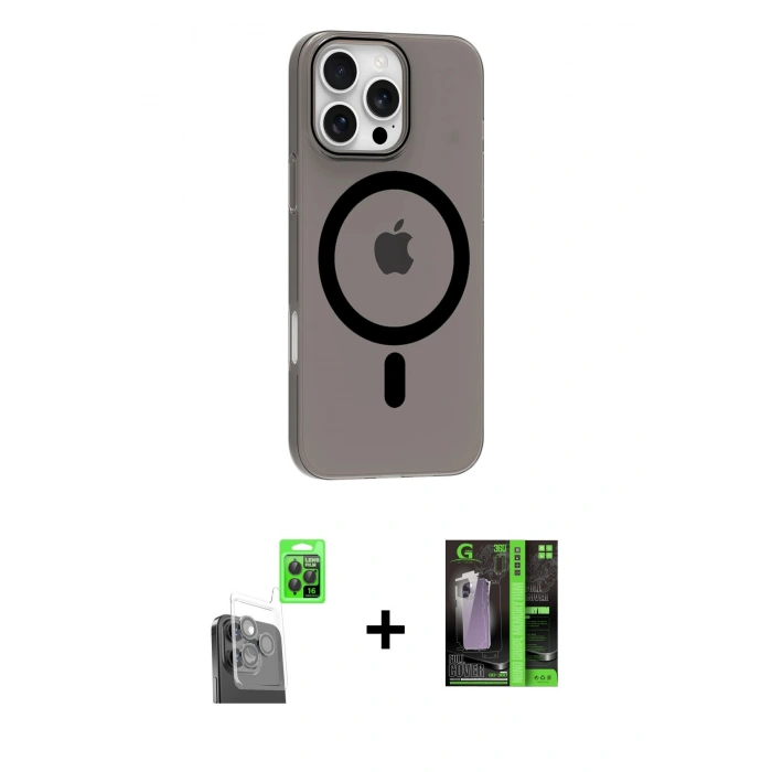 MARSİLYAN™- iPhone 16 Pro Max Kılıf Pusula Form Özel Seri - Şeffaf 360 Full Body Arka Koruyucu + Raze Metal Kamera Lens - SH