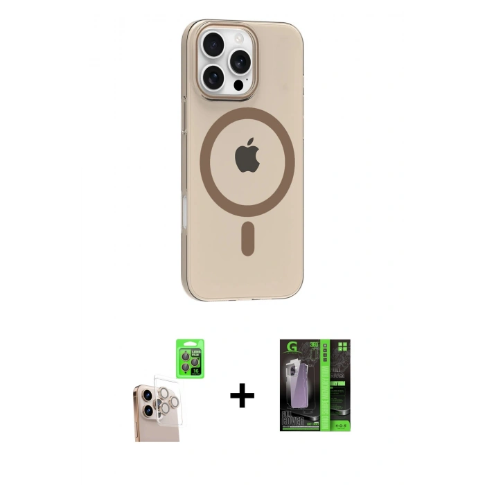 MARSİLYAN™- iPhone 16 Pro Max Kılıf Pusula Form Özel Seri - Şeffaf 360 Full Body Arka Koruyucu + Raze Metal Kamera Lens - NLGY