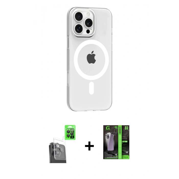 MARSİLYAN™- iPhone 16 Pro Max Kılıf Pusula Form Özel Seri - Şeffaf 360 Full Body Arka Koruyucu + Raze Metal Kamera Lens - SH