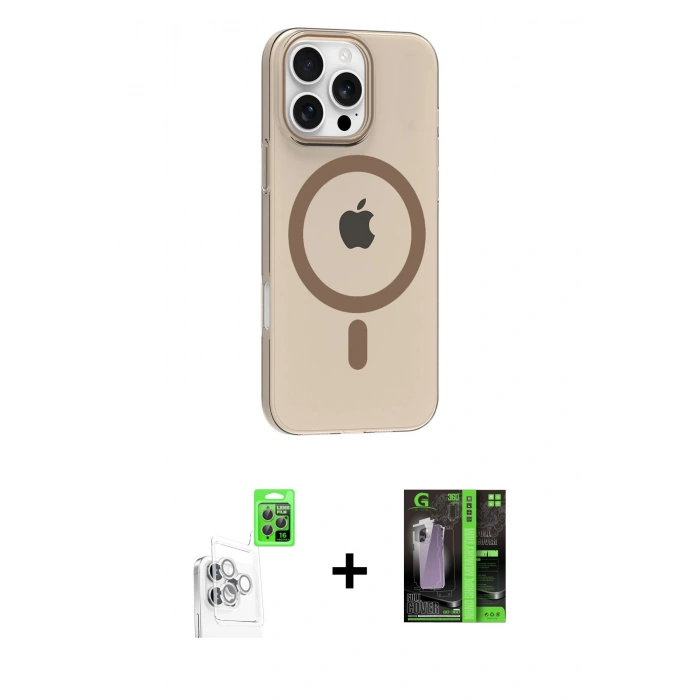 MARSİLYAN™- iPhone 16 Pro Max Kılıf Pusula Form Özel Seri - Şeffaf 360 Full Body Arka Koruyucu + Raze Metal Kamera Lens - BZ