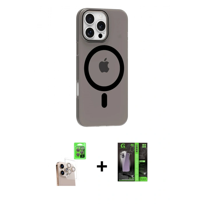 MARSİLYAN™- iPhone 16 Pro Max Kılıf Pusula Form Özel Seri - Şeffaf 360 Full Body Arka Koruyucu + Raze Metal Kamera Lens - NLGY