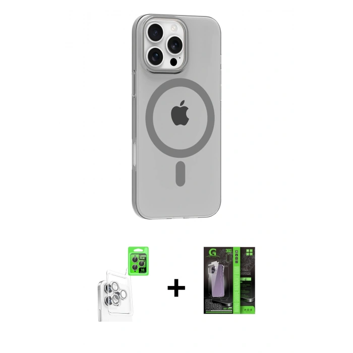 MARSİLYAN™- iPhone 16 Pro Max Kılıf Pusula Form Özel Seri - Şeffaf 360 Full Body Arka Koruyucu + Raze Metal Kamera Lens - BZ