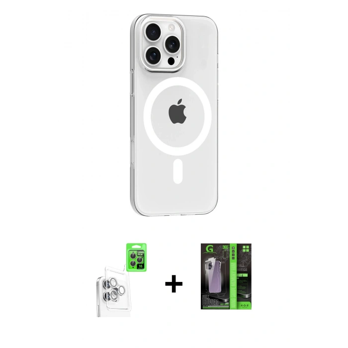 MARSİLYAN™- iPhone 16 Pro Max Kılıf Pusula Form Özel Seri - Şeffaf 360 Full Body Arka Koruyucu + Raze Metal Kamera Lens - BZ