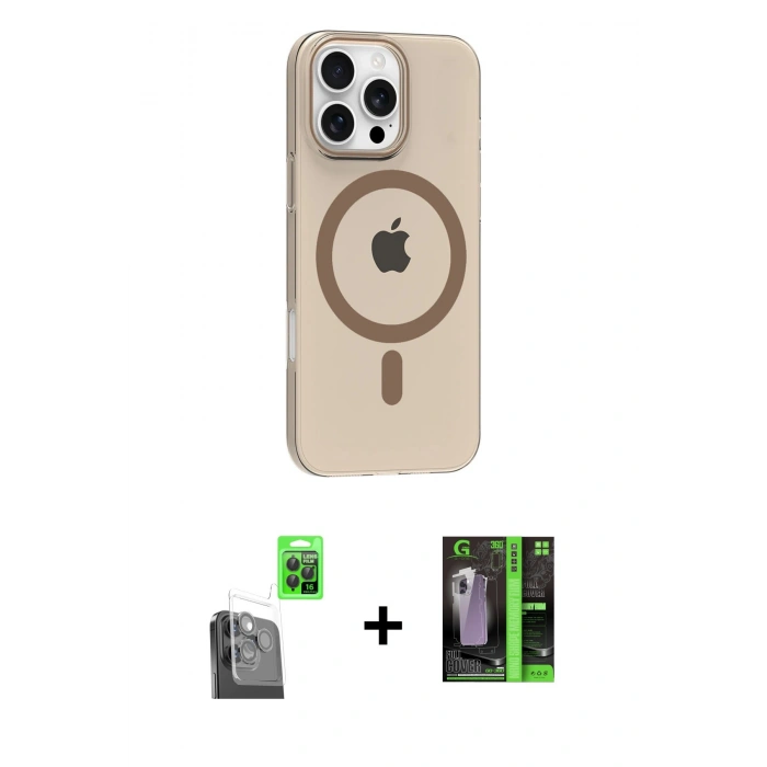 MARSİLYAN™- iPhone 16 Pro Max Kılıf Pusula Form Özel Seri - Şeffaf 360 Full Body Arka Koruyucu + Raze Metal Kamera Lens - SH