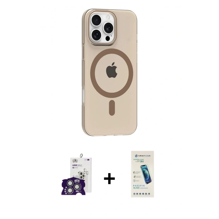MARSİLYAN™- iPhone 16 Pro Max Kılıf Pusula Form Özel Seri - Şeffaf Pasifik Cam Ekran Koruyucu + Bilvis Titan Kamera Lens - GS