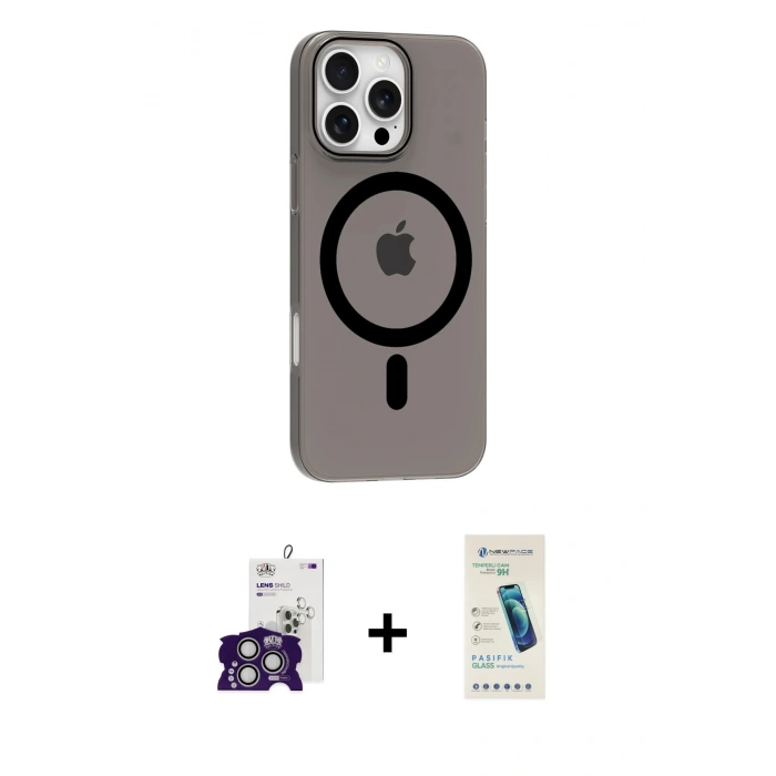 MARSİLYAN™- iPhone 16 Pro Max Kılıf Pusula Form Özel Seri - Şeffaf Pasifik Cam Ekran Koruyucu + Bilvis Titan Kamera Lens - GS