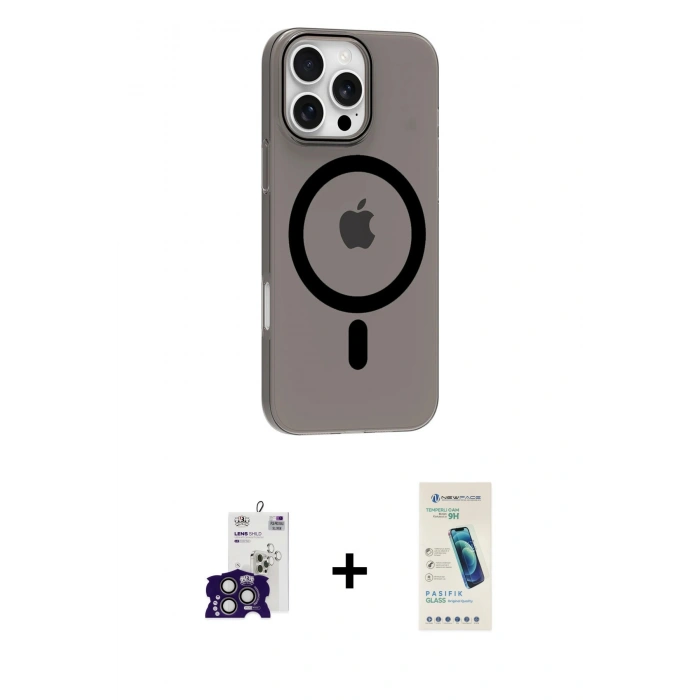 MARSİLYAN™- iPhone 16 Pro Max Kılıf Pusula Form Özel Seri - Şeffaf Pasifik Cam Ekran Koruyucu + Bilvis Titan Kamera Lens - TMGI
