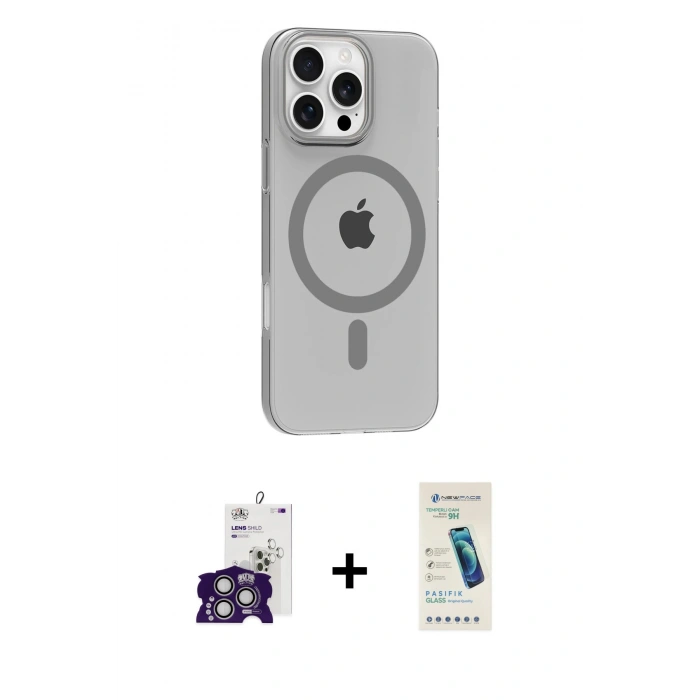 MARSİLYAN™- iPhone 16 Pro Max Kılıf Pusula Form Özel Seri - Şeffaf Pasifik Cam Ekran Koruyucu + Bilvis Titan Kamera Lens - GS