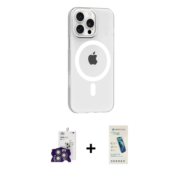 MARSİLYAN™- iPhone 16 Pro Max Kılıf Pusula Form Özel Seri - Şeffaf Pasifik Cam Ekran Koruyucu + Bilvis Titan Kamera Lens - GS