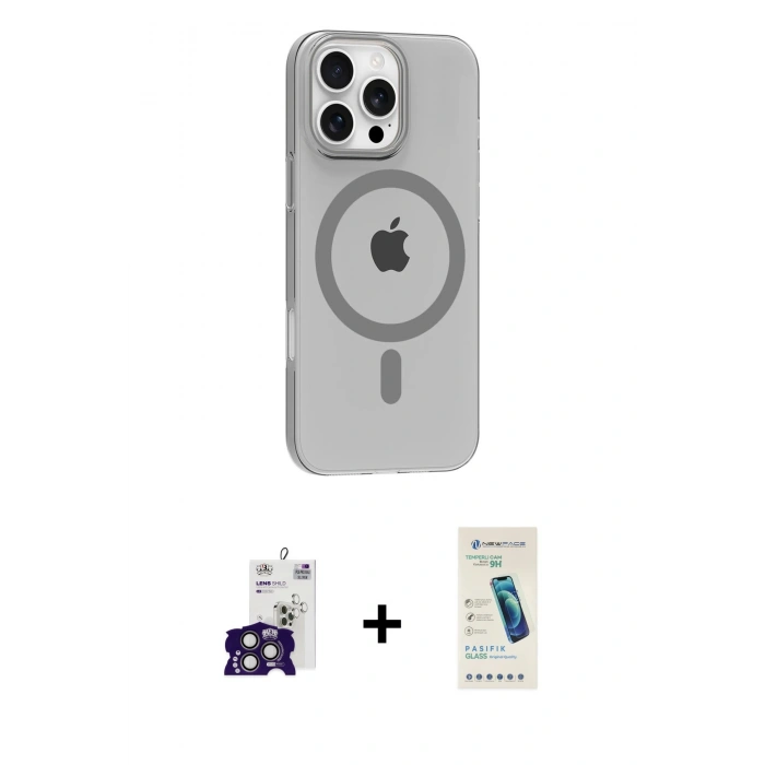 MARSİLYAN™- iPhone 16 Pro Max Kılıf Pusula Form Özel Seri - Şeffaf Pasifik Cam Ekran Koruyucu + Bilvis Titan Kamera Lens - TMGI