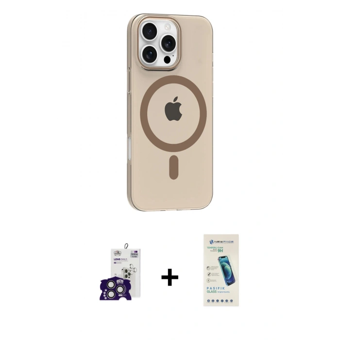 MARSİLYAN™- iPhone 16 Pro Max Kılıf Pusula Form Özel Seri - Şeffaf Pasifik Cam Ekran Koruyucu + Bilvis Titan Kamera Lens - TMGI