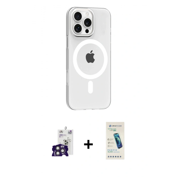 MARSİLYAN™- iPhone 16 Pro Max Kılıf Pusula Form Özel Seri - Şeffaf Pasifik Cam Ekran Koruyucu + Bilvis Titan Kamera Lens - TMGI