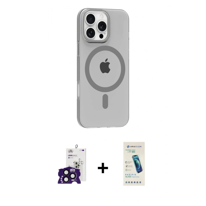 MARSİLYAN™- iPhone 16 Pro Max Kılıf Pusula Form Özel Seri - Şeffaf Pasifik Cam Ekran Koruyucu + Bilvis Titan Kamera Lens - SH