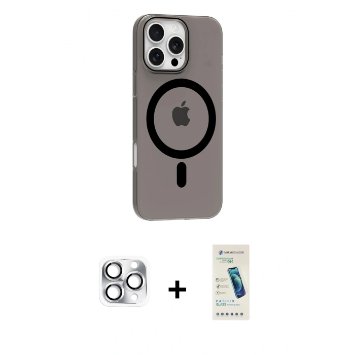 MARSİLYAN™- iPhone 16 Pro Max Kılıf Pusula Form Özel Seri - Şeffaf Pasifik Cam Ekran Koruyucu + Pers Alüminyum Kamera Lens - GS