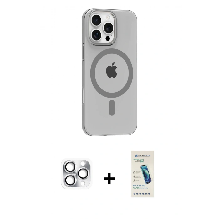 MARSİLYAN™- iPhone 16 Pro Max Kılıf Pusula Form Özel Seri - Şeffaf Pasifik Cam Ekran Koruyucu + Pers Alüminyum Kamera Lens - GS