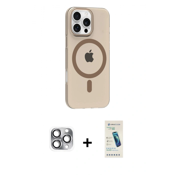 MARSİLYAN™- iPhone 16 Pro Max Kılıf Pusula Form Özel Seri - Şeffaf Pasifik Cam Ekran Koruyucu + Pers Alüminyum Kamera Lens - GI
