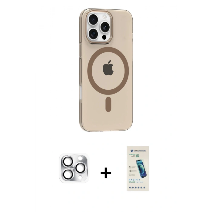 MARSİLYAN™- iPhone 16 Pro Max Kılıf Pusula Form Özel Seri - Şeffaf Pasifik Cam Ekran Koruyucu + Pers Alüminyum Kamera Lens - GS