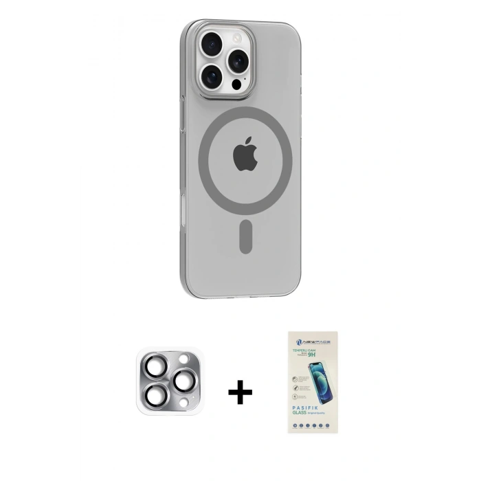 MARSİLYAN™- iPhone 16 Pro Max Kılıf Pusula Form Özel Seri - Şeffaf Pasifik Cam Ekran Koruyucu + Pers Alüminyum Kamera Lens - GI