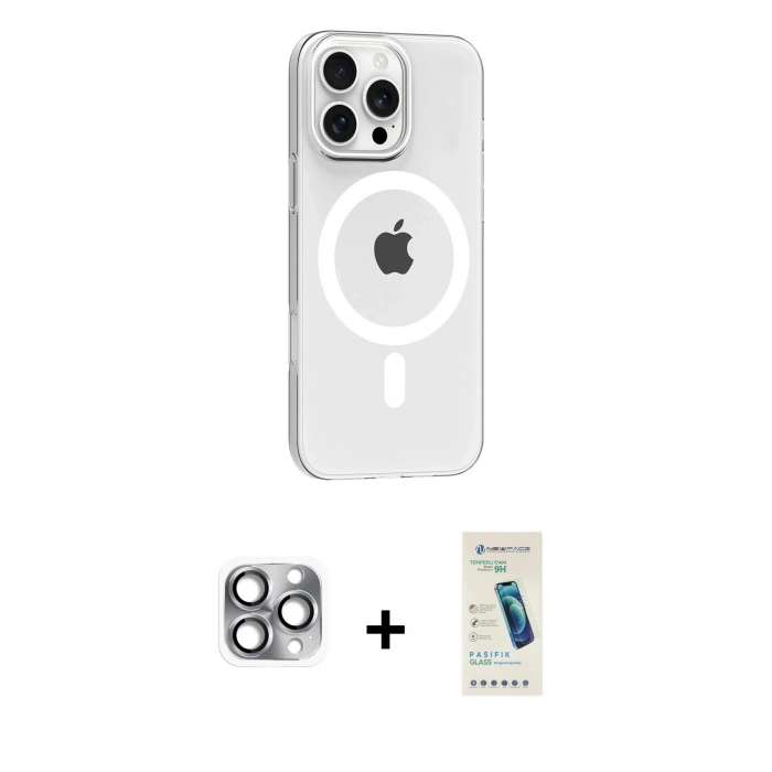 MARSİLYAN™- iPhone 16 Pro Max Kılıf Pusula Form Özel Seri - Şeffaf Pasifik Cam Ekran Koruyucu + Pers Alüminyum Kamera Lens - GI