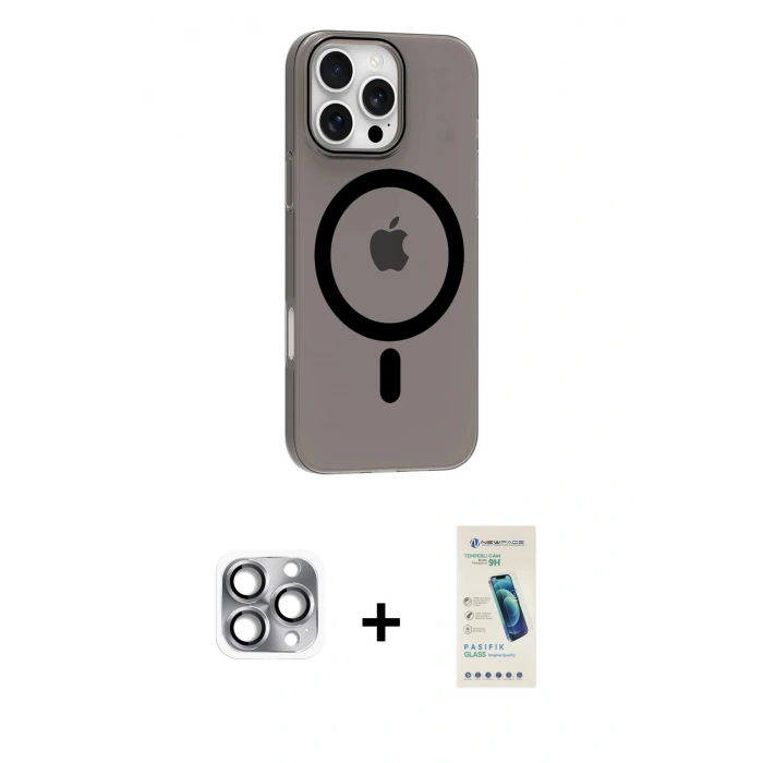 MARSİLYAN™- iPhone 16 Pro Max Kılıf Pusula Form Özel Seri - Şeffaf Pasifik Cam Ekran Koruyucu + Pers Alüminyum Kamera Lens - GI