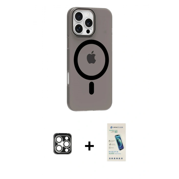 MARSİLYAN™- iPhone 16 Pro Max Kılıf Pusula Form Özel Seri - Şeffaf Pasifik Cam Ekran Koruyucu + PVD Metal Kamera Lens - GS