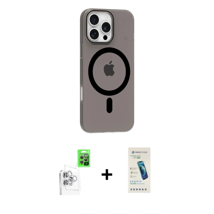 MARSİLYAN™- iPhone 16 Pro Max Kılıf Pusula Form Özel Seri - Şeffaf Pasifik Cam Ekran Koruyucu + Raze Metal Kamera Lens - BZ