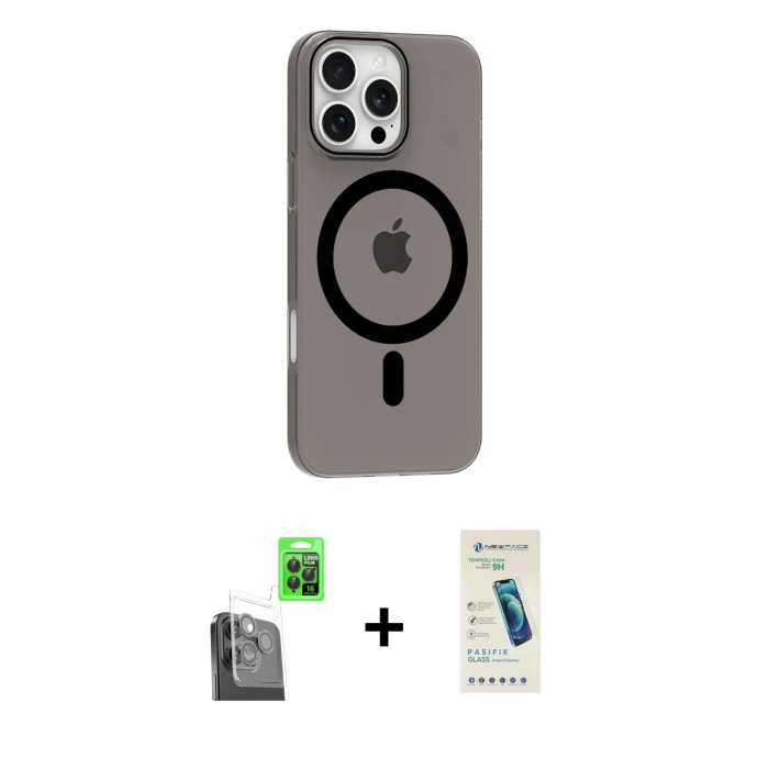 MARSİLYAN™- iPhone 16 Pro Max Kılıf Pusula Form Özel Seri - Şeffaf Pasifik Cam Ekran Koruyucu + Raze Metal Kamera Lens - SH