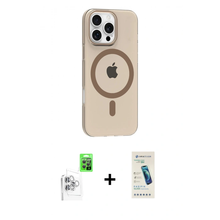 MARSİLYAN™- iPhone 16 Pro Max Kılıf Pusula Form Özel Seri - Şeffaf Pasifik Cam Ekran Koruyucu + Raze Metal Kamera Lens - BZ