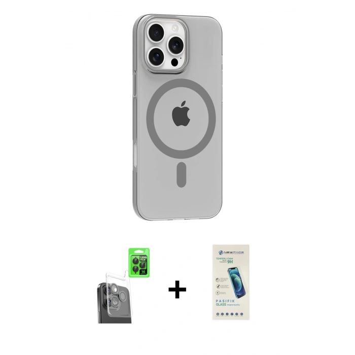 MARSİLYAN™- iPhone 16 Pro Max Kılıf Pusula Form Özel Seri - Şeffaf Pasifik Cam Ekran Koruyucu + Raze Metal Kamera Lens - SH