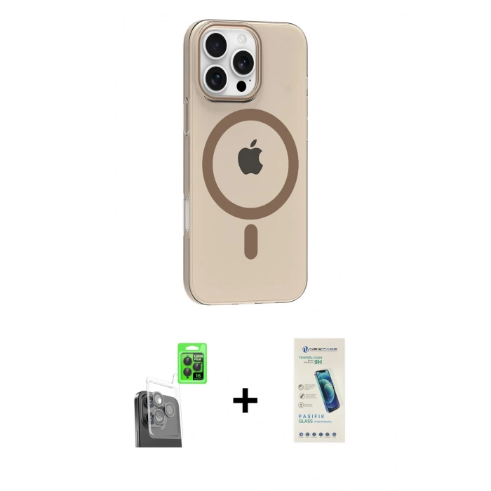 MARSİLYAN™- iPhone 16 Pro Max Kılıf Pusula Form Özel Seri - Şeffaf Pasifik Cam Ekran Koruyucu + Raze Metal Kamera Lens - SH