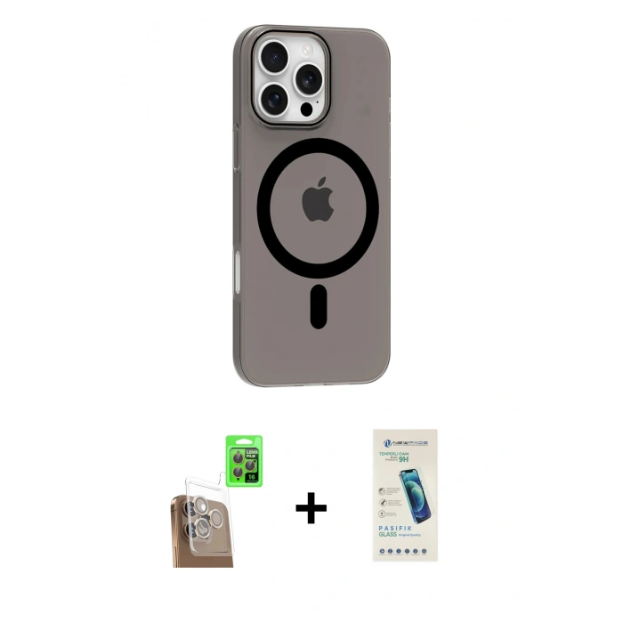 MARSİLYAN™- iPhone 16 Pro Max Kılıf Pusula Form Özel Seri - Şeffaf Pasifik Cam Ekran Koruyucu + Raze Metal Kamera Lens - CLTM