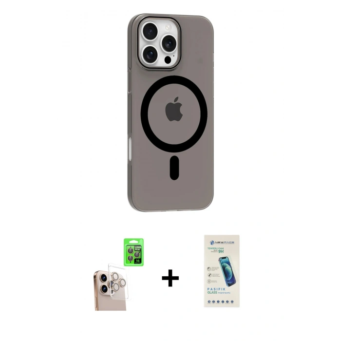 MARSİLYAN™- iPhone 16 Pro Max Kılıf Pusula Form Özel Seri - Şeffaf Pasifik Cam Ekran Koruyucu + Raze Metal Kamera Lens - NLGY