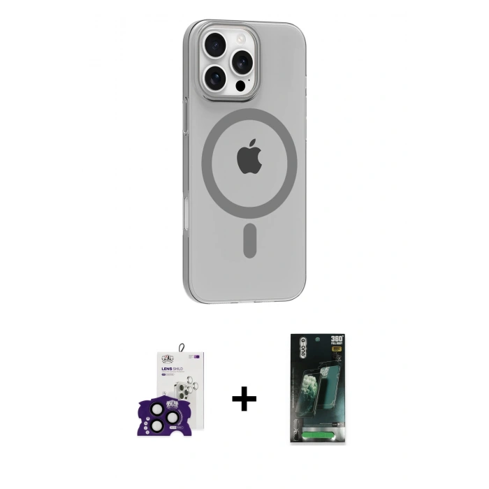 MARSİLYAN™- iPhone 16 Pro Max Kılıf Pusula Form Özel Seri - Siyah 360 Mat Full Body Arka Koruyucu + Bilvis Titan Kamera Lens - SH