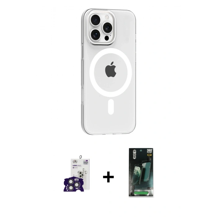 MARSİLYAN™- iPhone 16 Pro Max Kılıf Pusula Form Özel Seri - Siyah 360 Mat Full Body Arka Koruyucu + Bilvis Titan Kamera Lens - TMGI