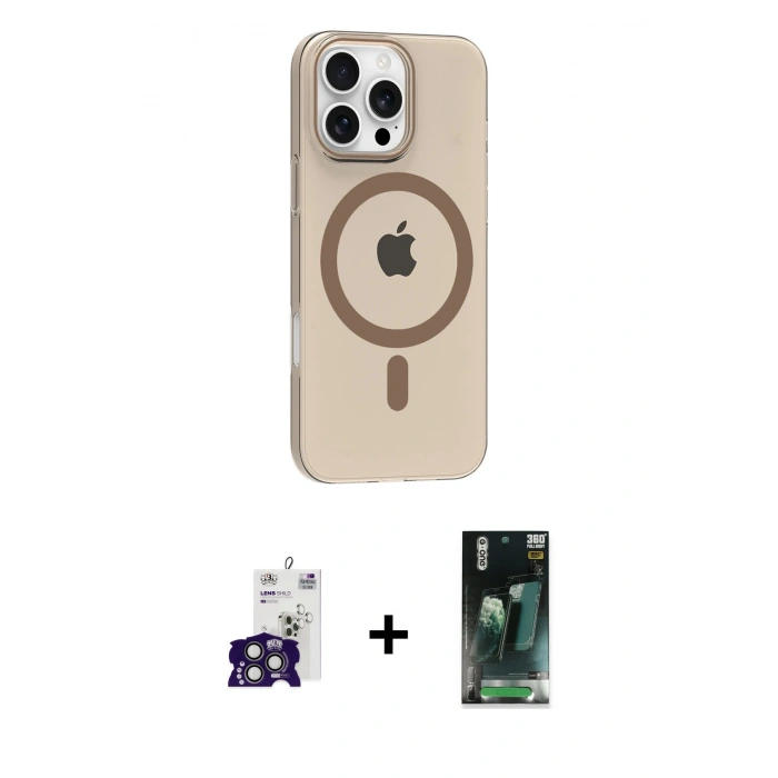 MARSİLYAN™- iPhone 16 Pro Max Kılıf Pusula Form Özel Seri - Siyah 360 Mat Full Body Arka Koruyucu + Bilvis Titan Kamera Lens - TMGI