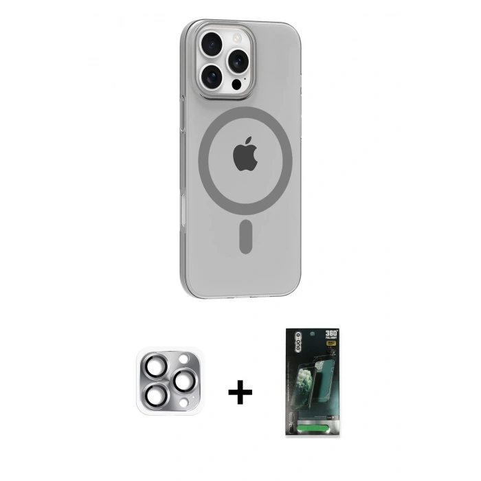 MARSİLYAN™- iPhone 16 Pro Max Kılıf Pusula Form Özel Seri - Siyah 360 Mat Full Body Arka Koruyucu + Pers Alüminyum Kamera Lens - GI