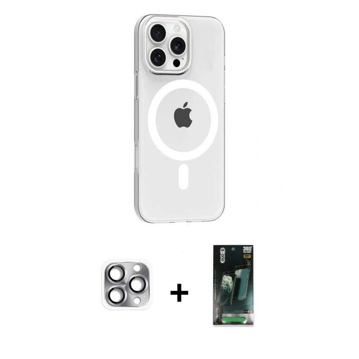 MARSİLYAN™- iPhone 16 Pro Max Kılıf Pusula Form Özel Seri - Siyah 360 Mat Full Body Arka Koruyucu + Pers Alüminyum Kamera Lens - GI