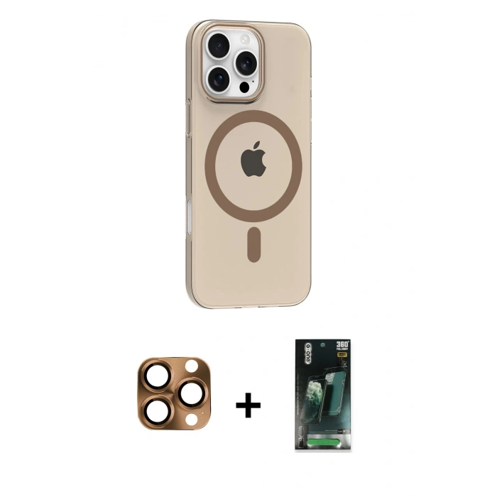 MARSİLYAN™- iPhone 16 Pro Max Kılıf Pusula Form Özel Seri - Siyah 360 Mat Full Body Arka Koruyucu + Pers Alüminyum Kamera Lens - CLTM