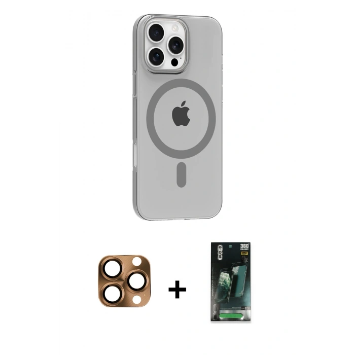 MARSİLYAN™- iPhone 16 Pro Max Kılıf Pusula Form Özel Seri - Siyah 360 Mat Full Body Arka Koruyucu + Pers Alüminyum Kamera Lens - CLTM