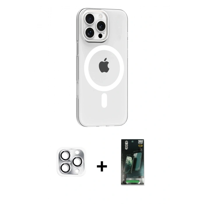 MARSİLYAN™- iPhone 16 Pro Max Kılıf Pusula Form Özel Seri - Siyah 360 Mat Full Body Arka Koruyucu + Pers Alüminyum Kamera Lens - GS